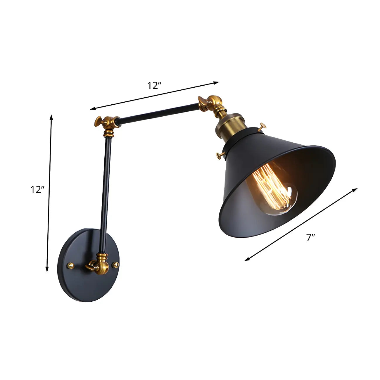 Industrial Brass Black Adjustable Swing Arm Wall Light