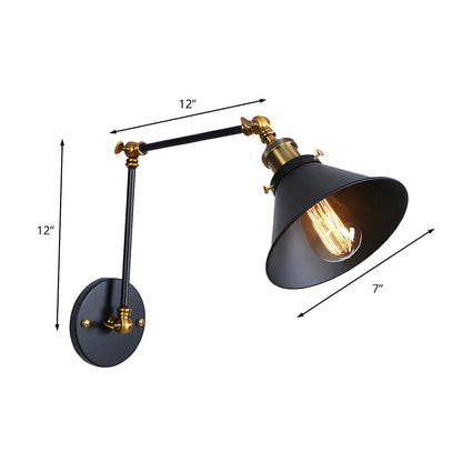 Industrial Brass Black Adjustable Swing Arm Wall Light
