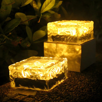 Solar Clear Glass LED Cube Ground Light for Garden Pathway