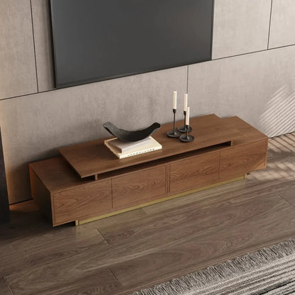 Extendable Walnut Wooden Open Storage TV Stand