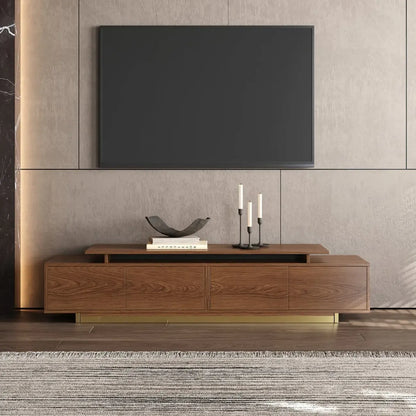 Extendable Walnut Wooden Open Storage TV Stand