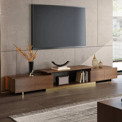Extendable Walnut Wooden Open Storage TV Stand