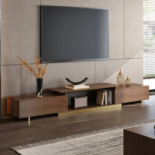 Extendable Walnut Wooden Open Storage TV Stand