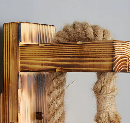 Vintage Rustic Rope Wall Sconce with Iron Grid Shade