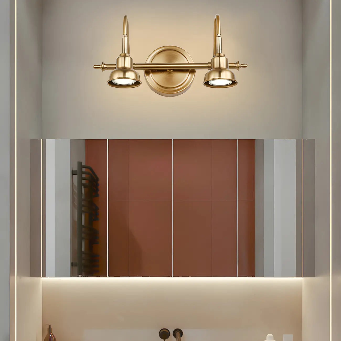 Minimalist Brass LED Vanity Light with Subdued Light for Bathroom