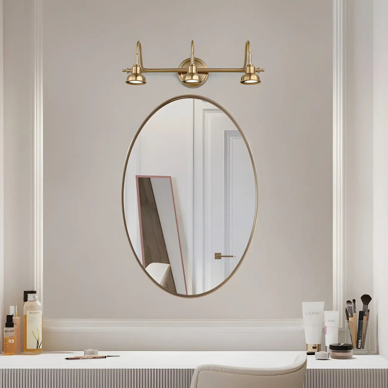Minimalist Brass LED Vanity Light with Subdued Light for Bathroom