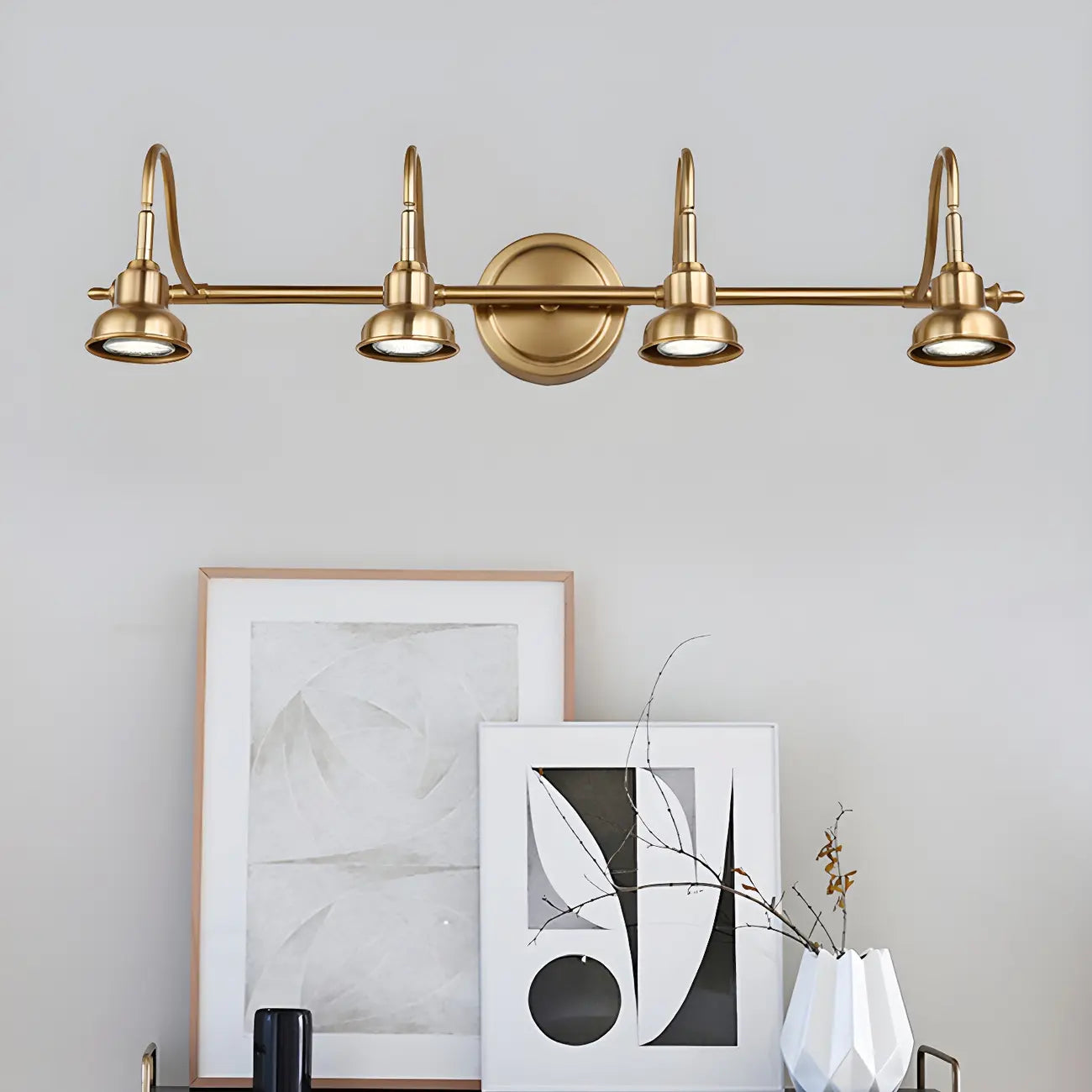 Minimalist Brass LED Vanity Light with Subdued Light for Bathroom