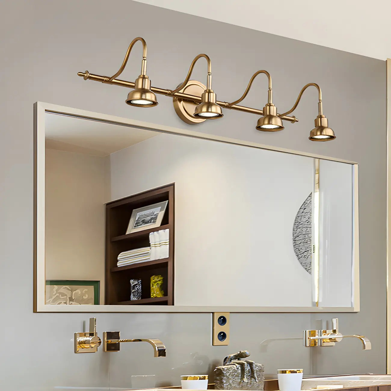Minimalist Brass LED Vanity Light with Subdued Light for Bathroom