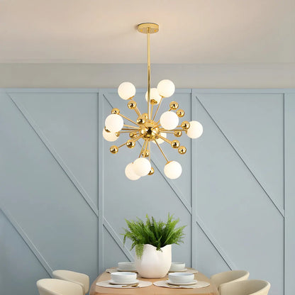 Modern Gold Sphere Sputnik Chandelier with White Glass Shade