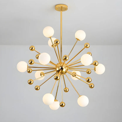 Modern Gold Sphere Sputnik Chandelier with White Glass Shade