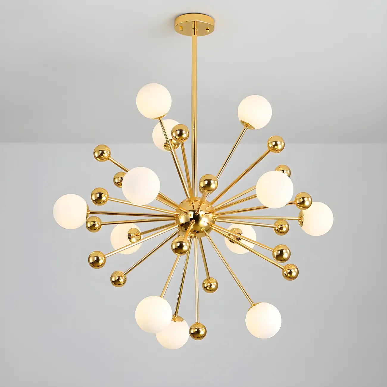 Modern Gold Sphere Sputnik Chandelier with White Glass Shade