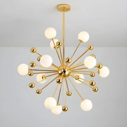 Modern Gold Sphere Sputnik Chandelier with White Glass Shade