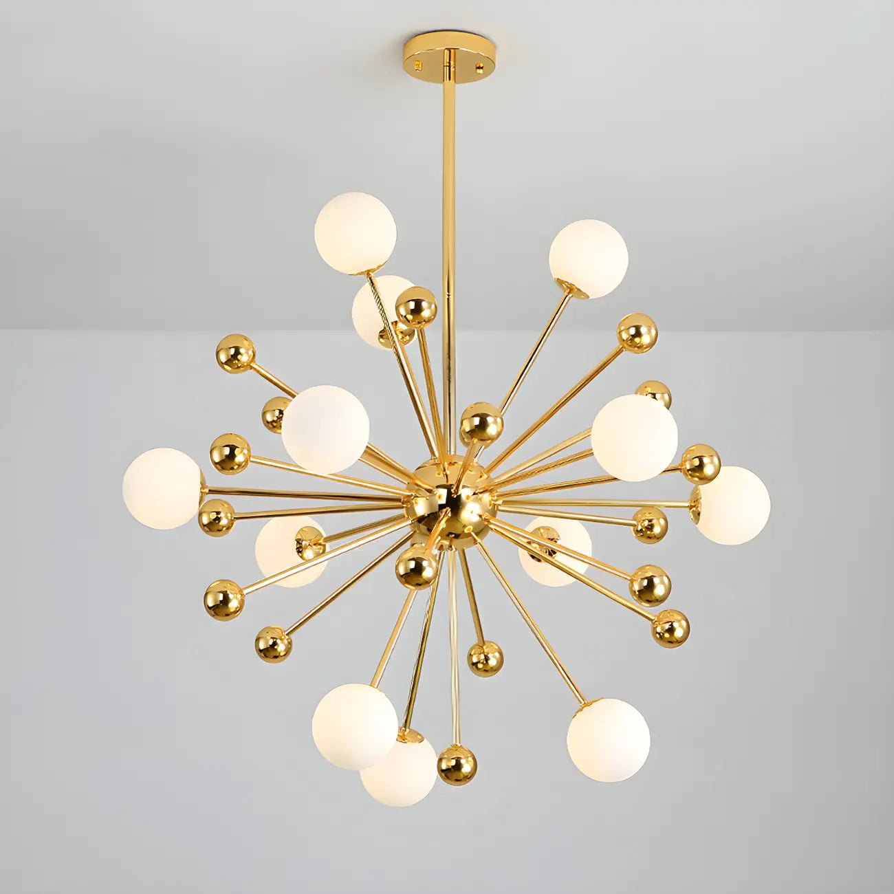 Modern Gold Sphere Sputnik Chandelier with White Glass Shade
