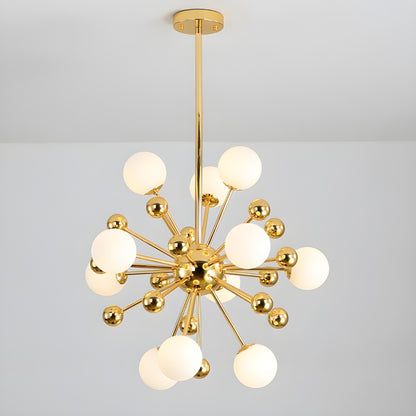 Modern Gold Sphere Sputnik Chandelier with White Glass Shade