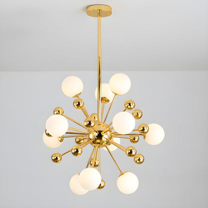 Modern Gold Sphere Sputnik Chandelier with White Glass Shade