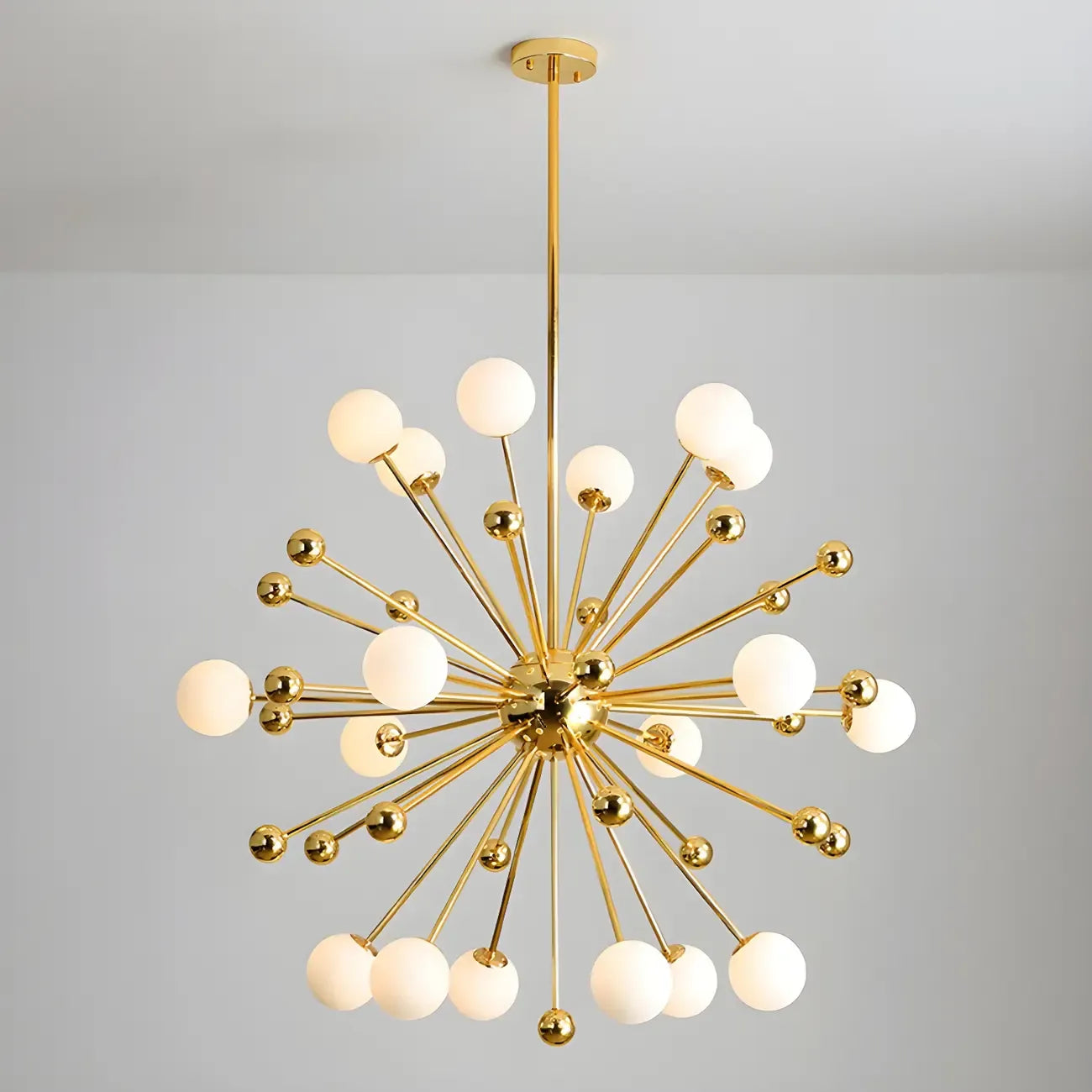 Modern Gold Sphere Sputnik Chandelier with White Glass Shade