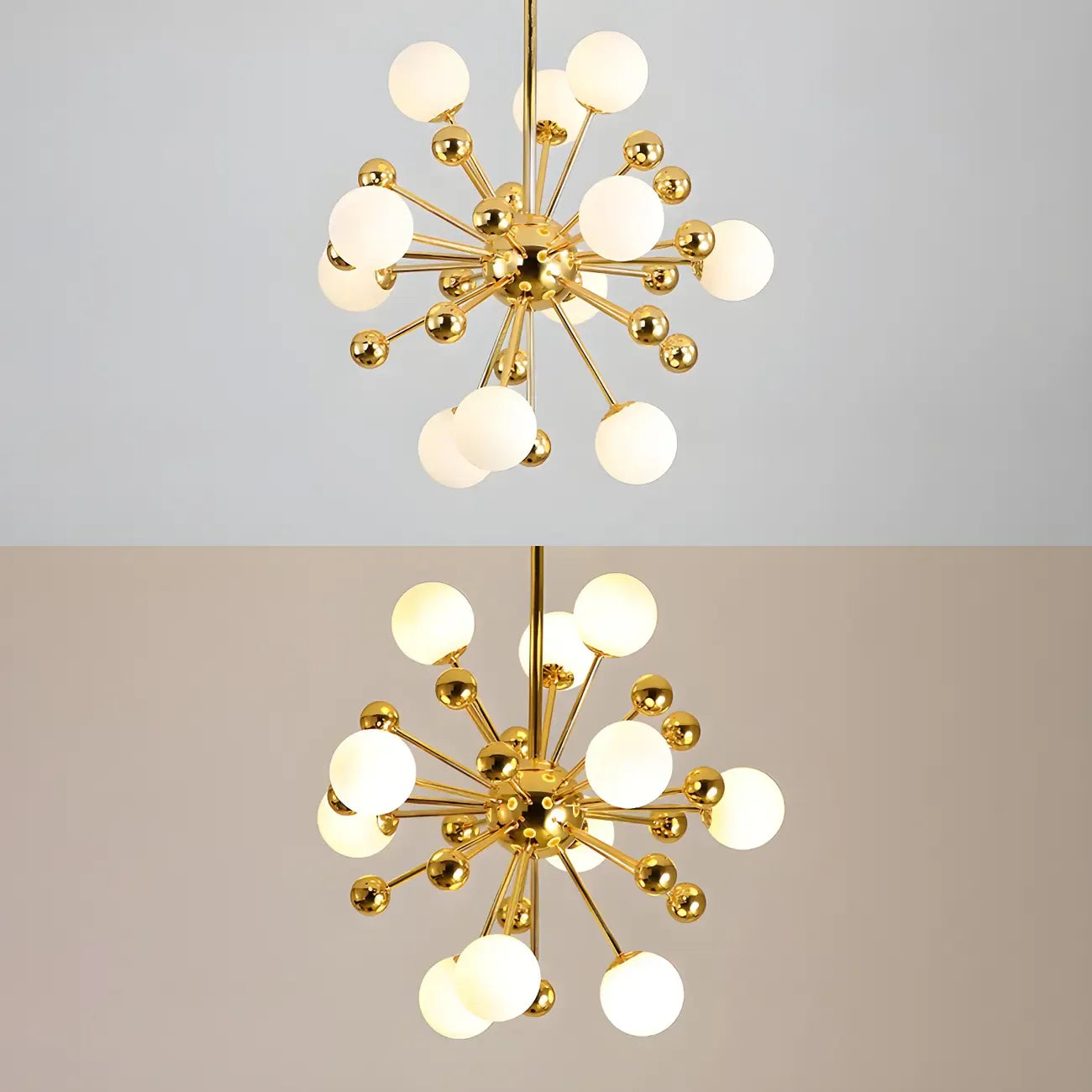 Modern Gold Sphere Sputnik Chandelier with White Glass Shade