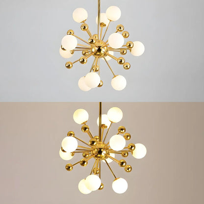 Modern Gold Sphere Sputnik Chandelier with White Glass Shade