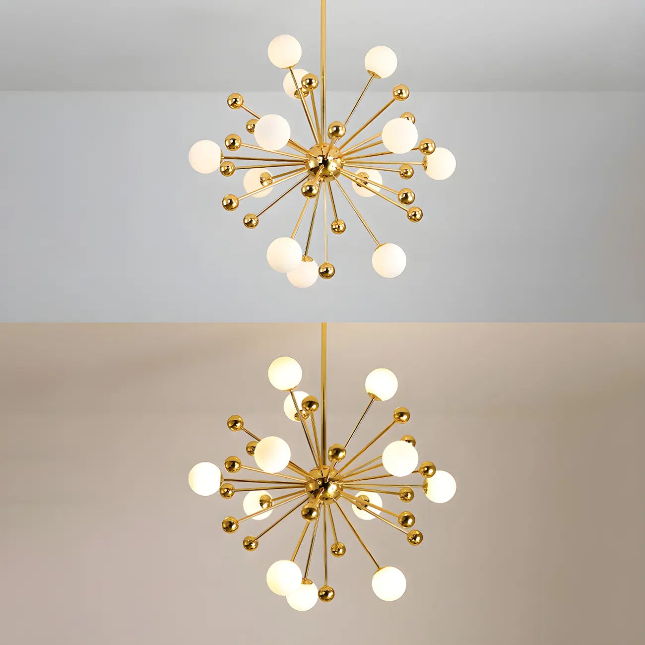 Modern Gold Sphere Sputnik Chandelier with White Glass Shade