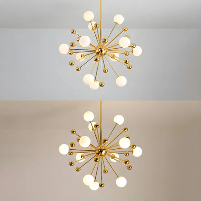 Modern Gold Sphere Sputnik Chandelier with White Glass Shade