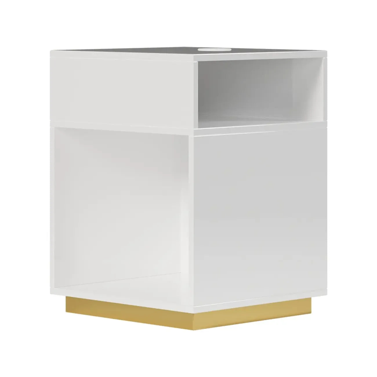 Compact White Wooden Cube Side Table with Open Shelf