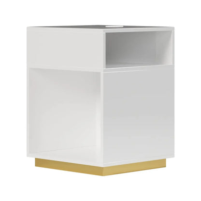 Compact White Wooden Cube Side Table with Open Shelf