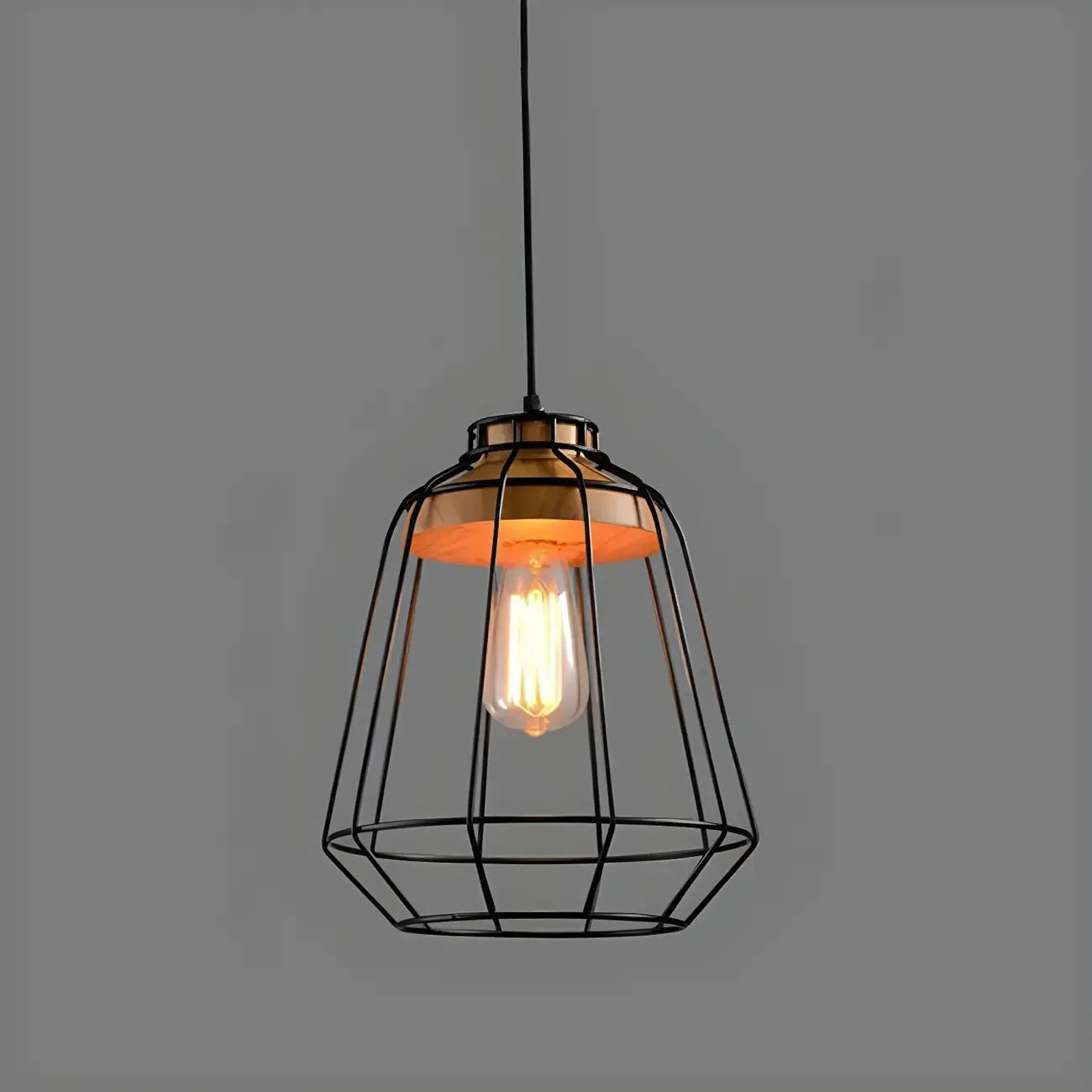 Industrial Black Caged Pendant Lamp for Kitchen Lighting