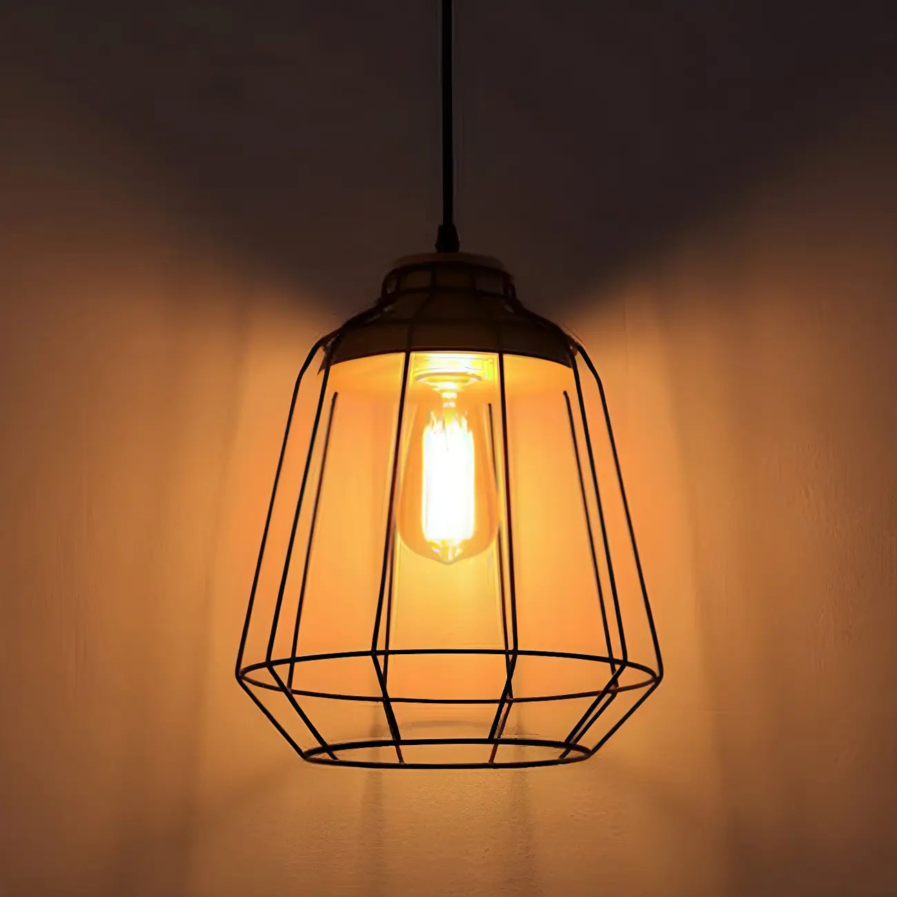 Industrial Black Caged Pendant Lamp for Kitchen Lighting
