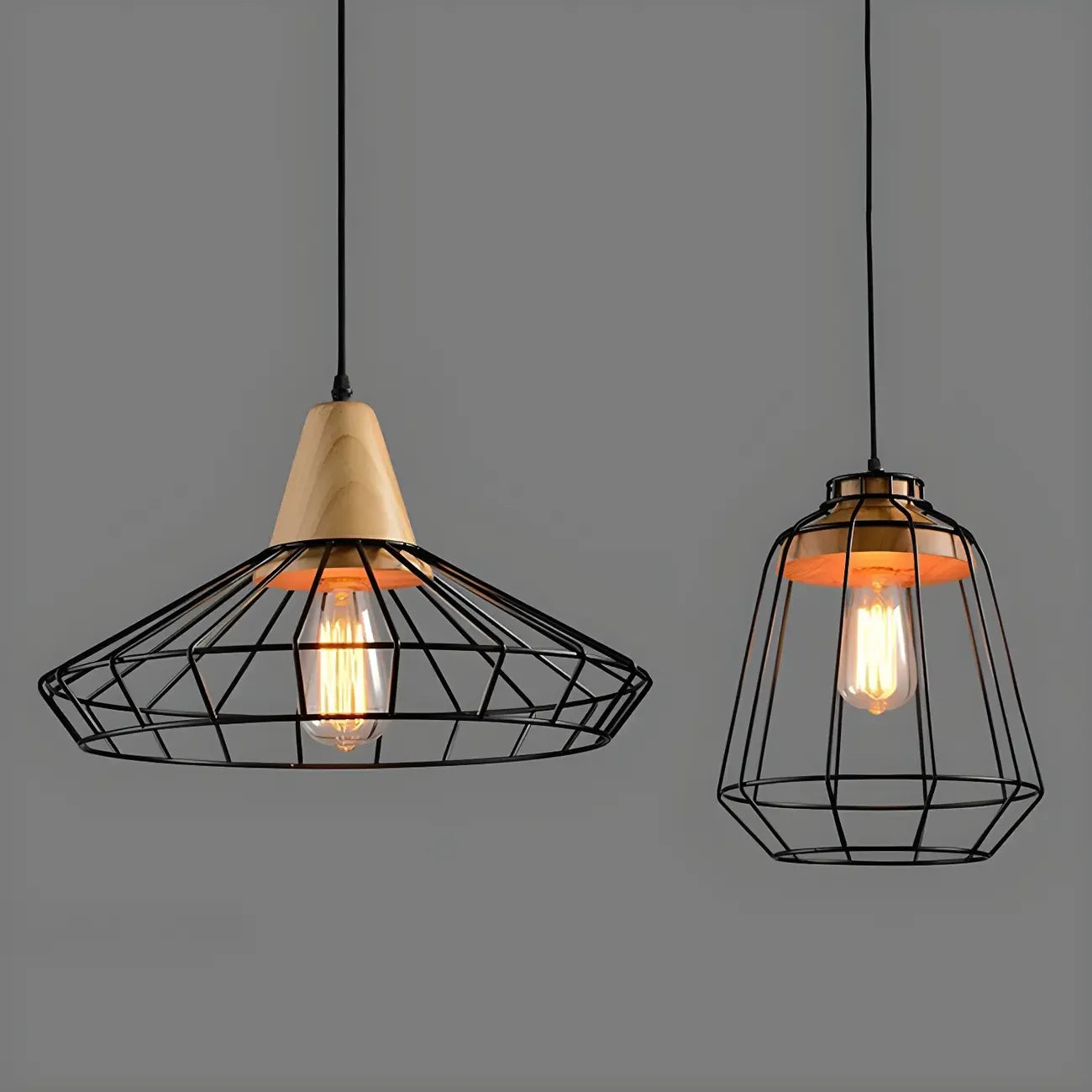 Industrial Black Caged Pendant Lamp for Kitchen Lighting