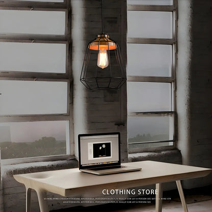 Industrial Black Caged Pendant Lamp for Kitchen Lighting