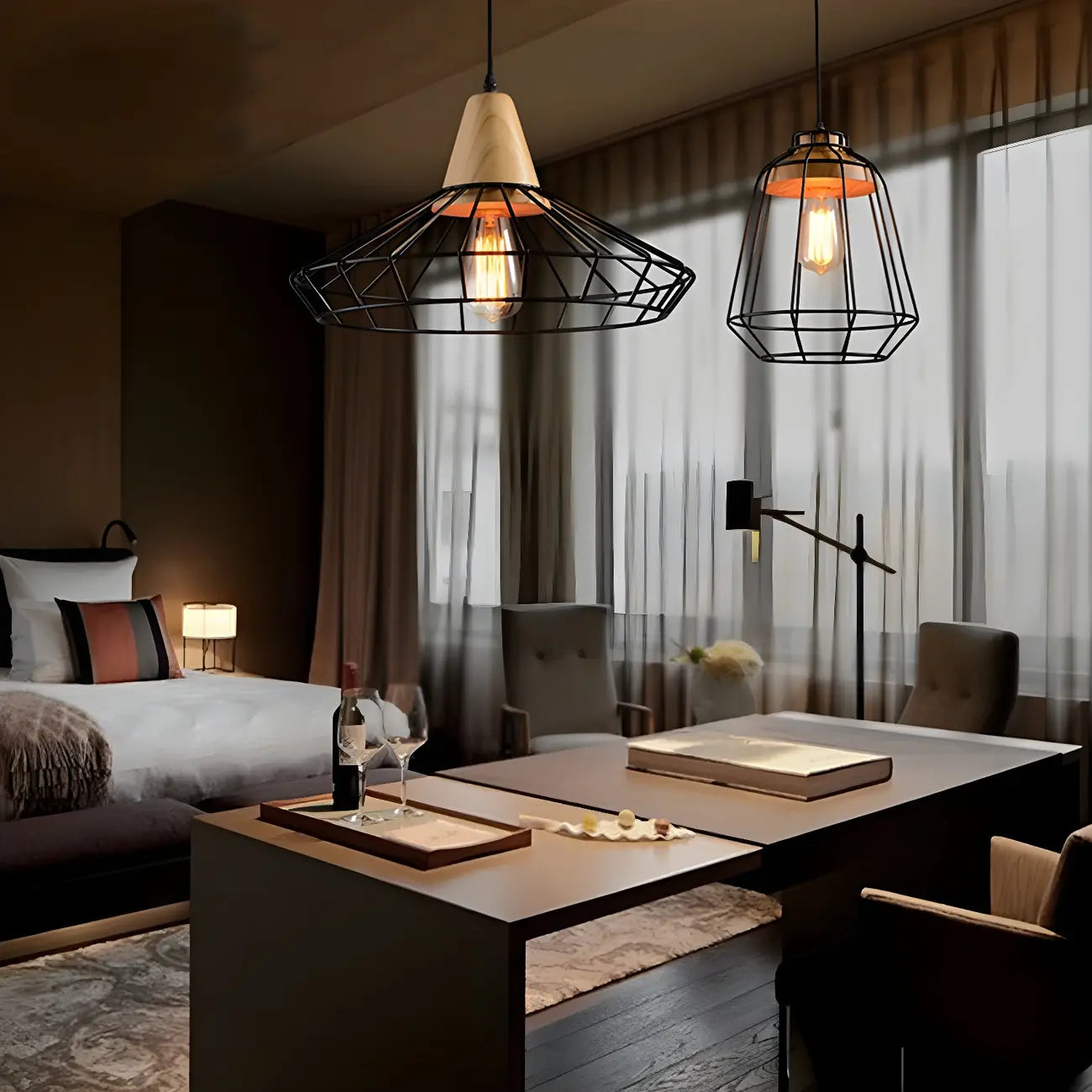 Industrial Black Caged Pendant Lamp for Kitchen Lighting