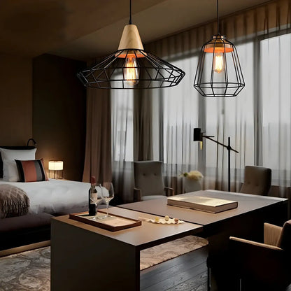 Industrial Black Caged Pendant Lamp for Kitchen Lighting