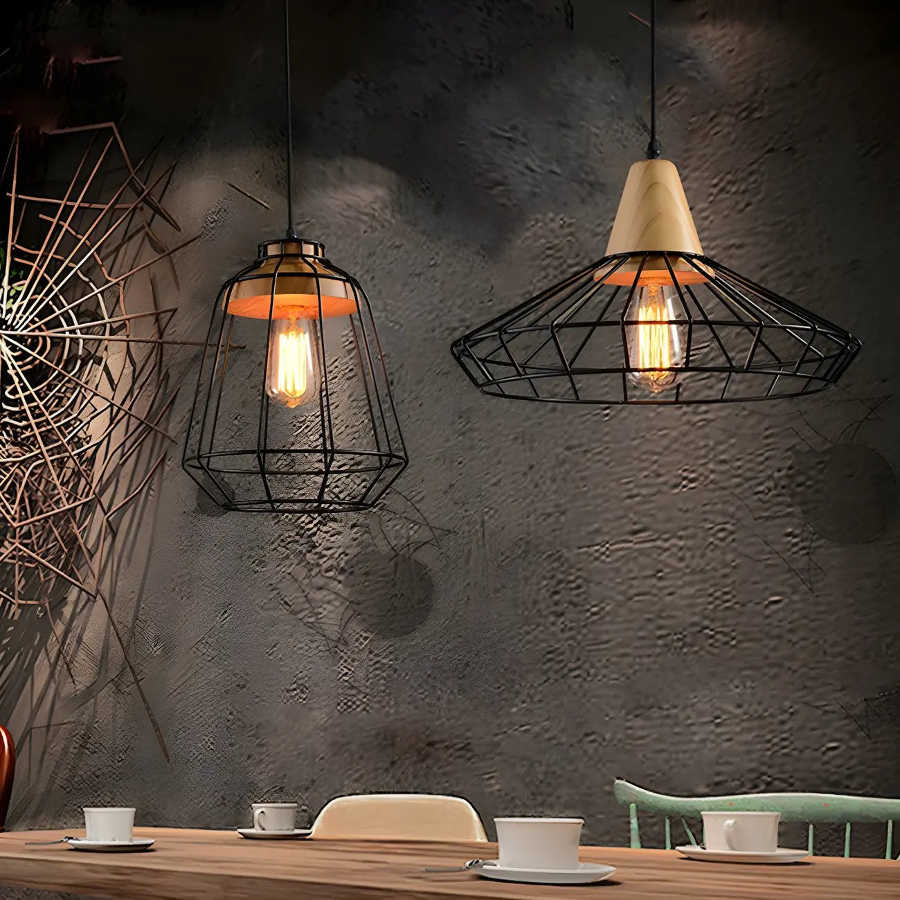 Industrial Black Caged Pendant Lamp for Kitchen Lighting