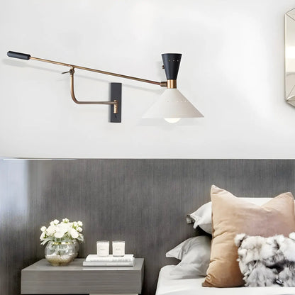 Modern Brass White Conical Arm Swing Wall Light
