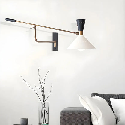 Modern Brass White Conical Arm Swing Wall Light