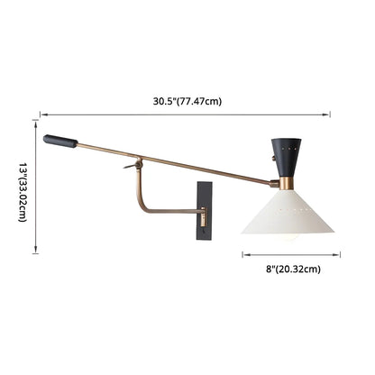 Modern Brass White Conical Arm Swing Wall Light