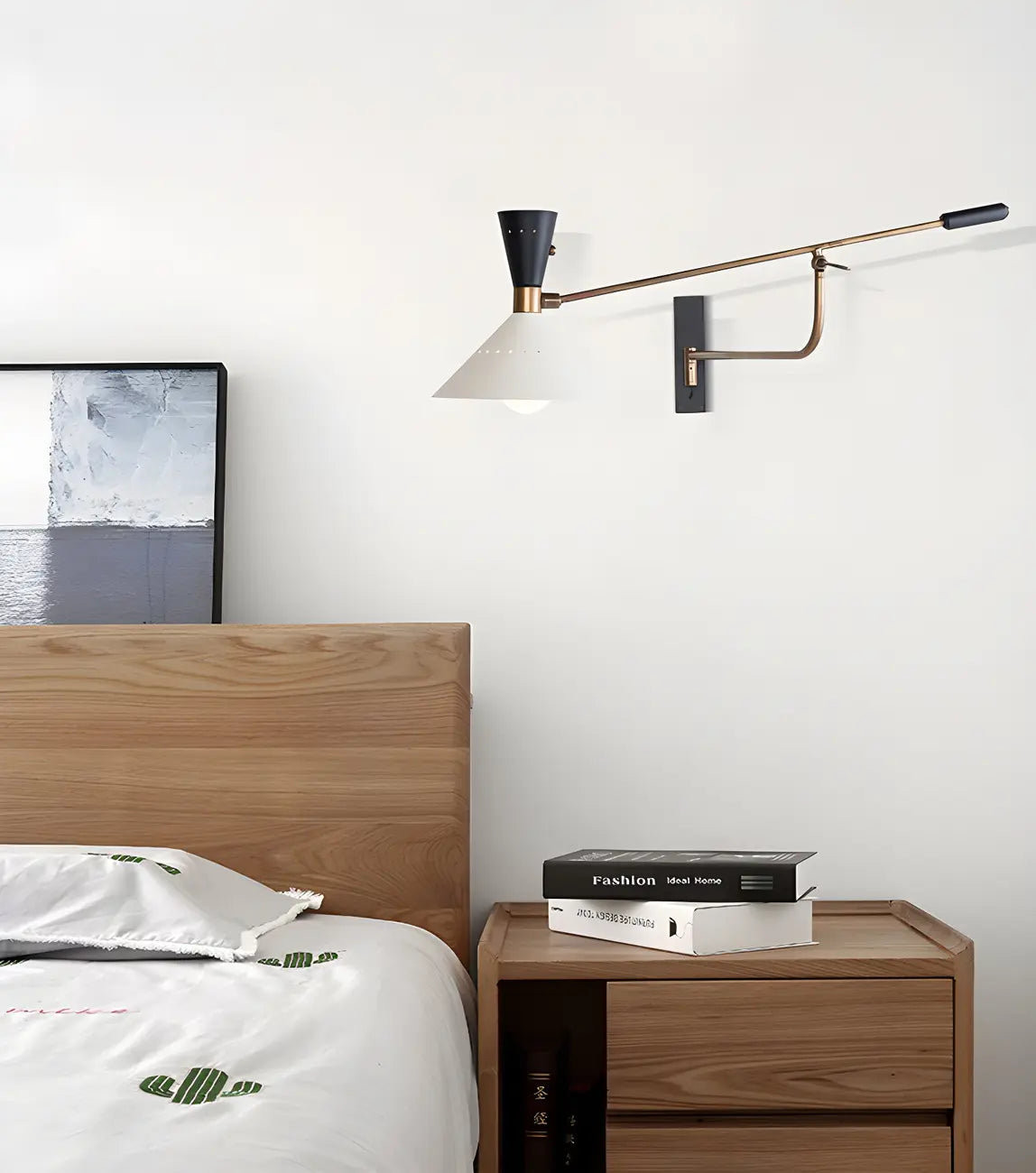 Modern Brass White Conical Arm Swing Wall Light