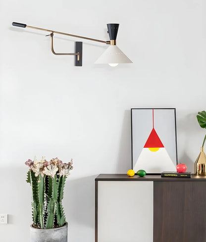 Modern Brass White Conical Arm Swing Wall Light