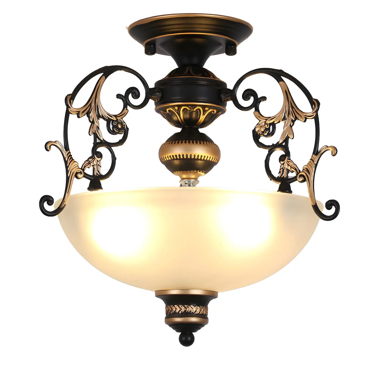 Vintage Metal Glass Dome Semi Flush Ceiling Light