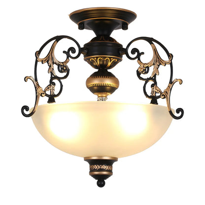 Vintage Metal Glass Dome Semi Flush Ceiling Light