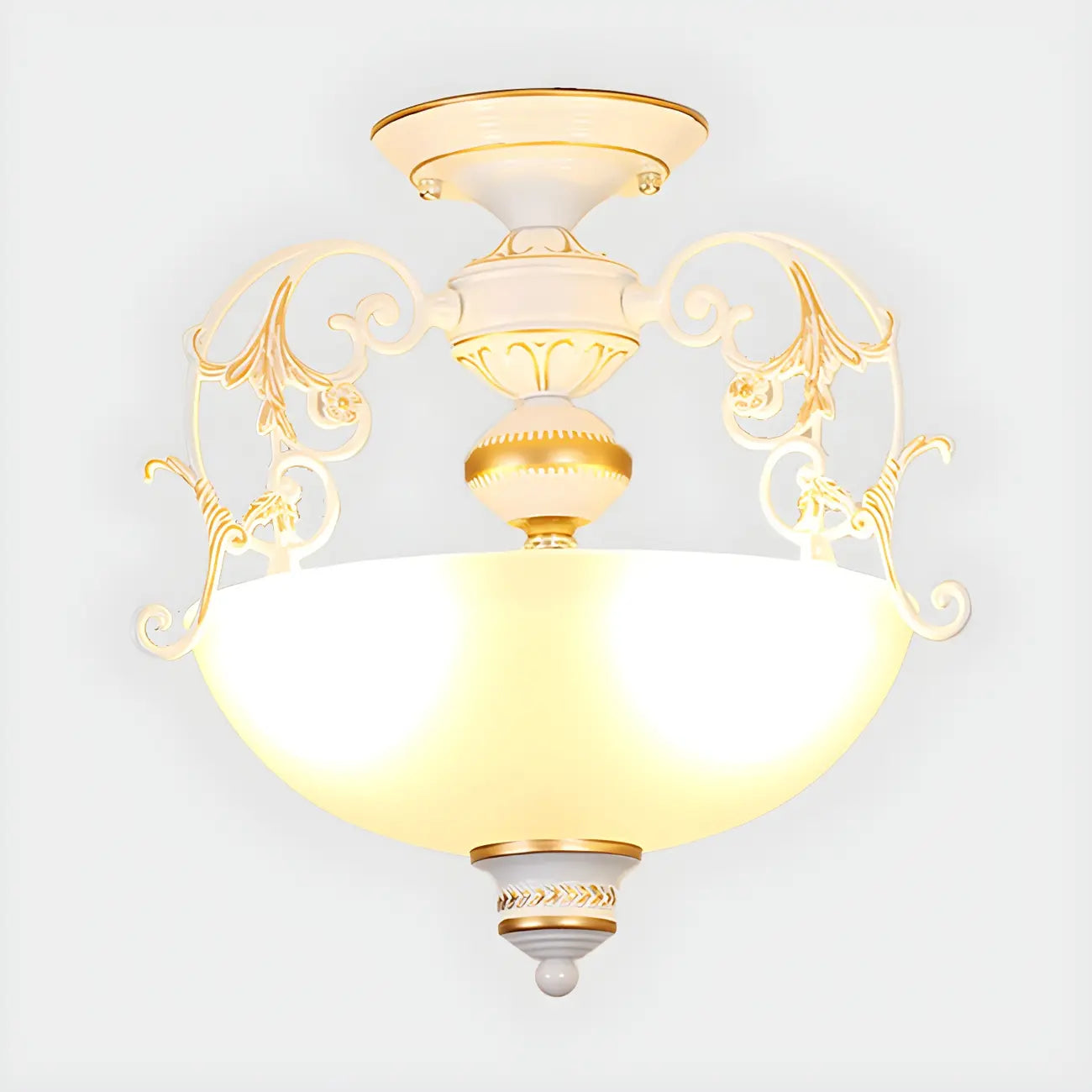 Vintage Metal Glass Dome Semi Flush Ceiling Light