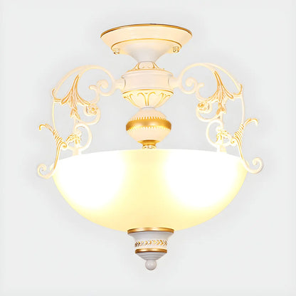 Vintage Metal Glass Dome Semi Flush Ceiling Light