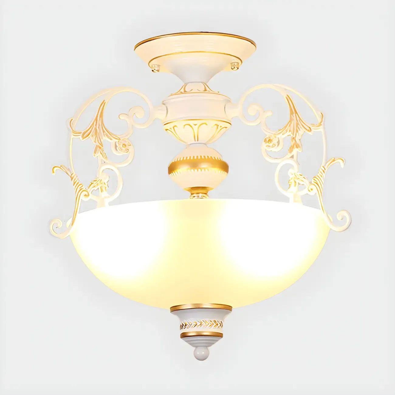 Vintage Metal Glass Dome Semi Flush Ceiling Light