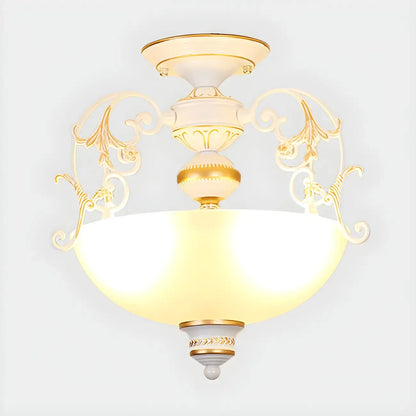 Vintage Metal Glass Dome Semi Flush Ceiling Light