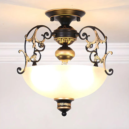 Vintage Metal Glass Dome Semi Flush Ceiling Light
