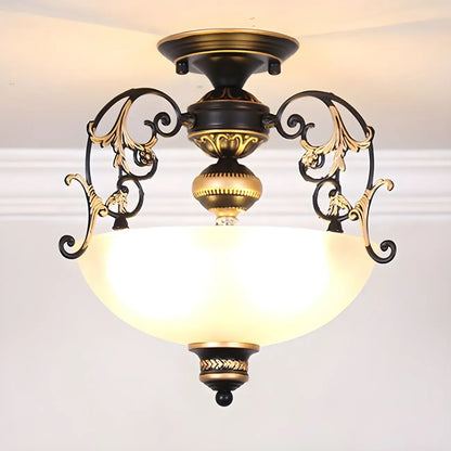 Vintage Metal Glass Dome Semi Flush Ceiling Light