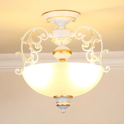 Vintage Metal Glass Dome Semi Flush Ceiling Light