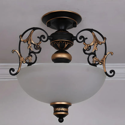 Vintage Metal Glass Dome Semi Flush Ceiling Light