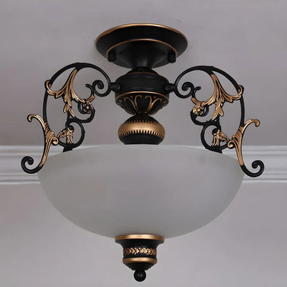 Vintage Metal Glass Dome Semi Flush Ceiling Light
