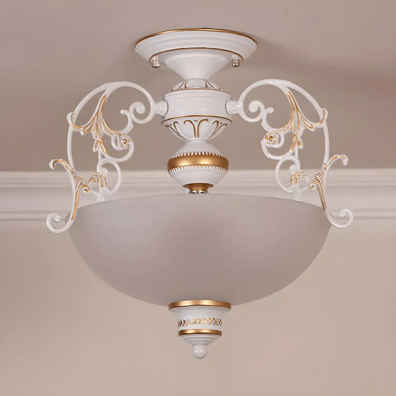 Vintage Metal Glass Dome Semi Flush Ceiling Light